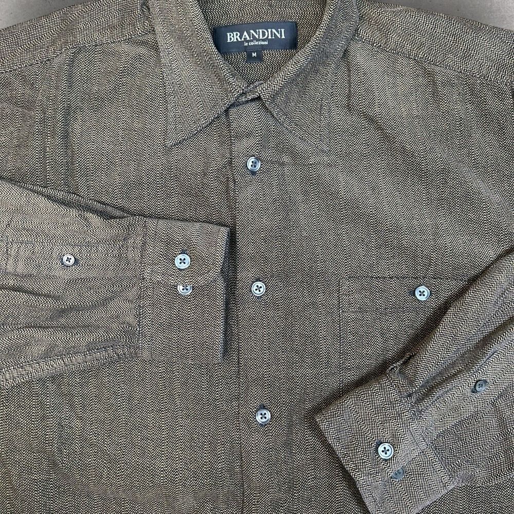 Brandini Le Collezioni Button Up Shirt Size Medium Long‎ Sleeve Brown